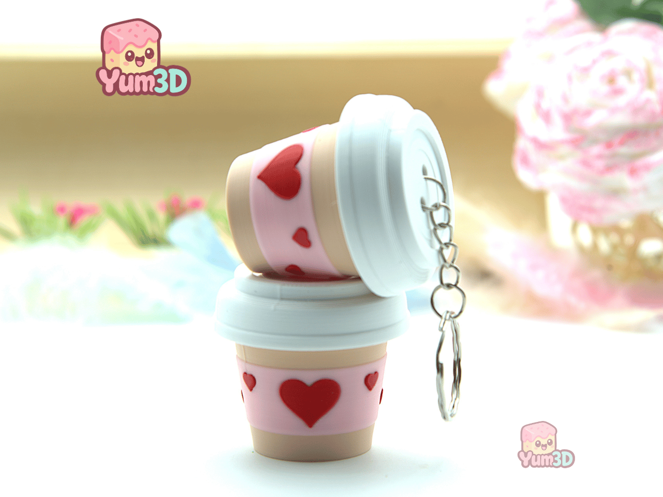 ☕ Yum3D Valentine Coffee Cup Fidget Clicker Keychain - Cute